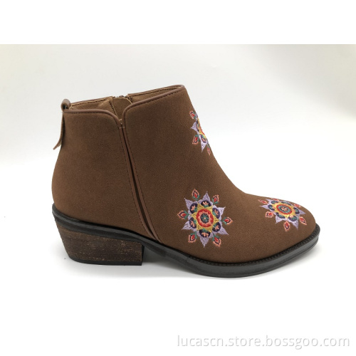 Women and Ladies Flowers Embroidery Ankle Boots